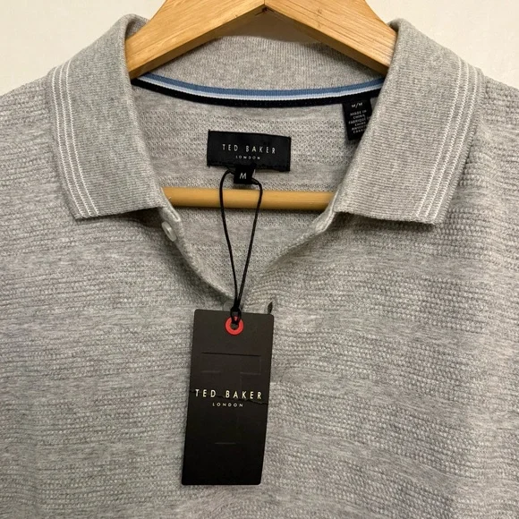 Ted Baker NWT Popcorn Stripe Long-Sleeve Polo in Heather Gray - Picture 6 of 8